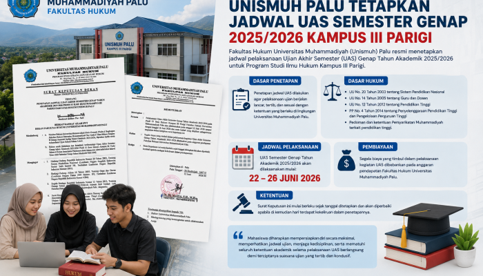 Unismuh Palu Tetapkan Jadwal UAS Semester Genap 2025/2026 Kampus III Parigi