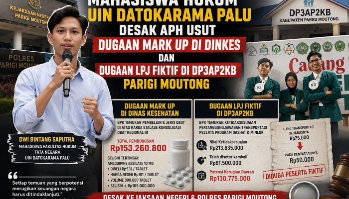 Mahasiswa Hukum UIN Datokarama Palu Desak APH Usut Dugaan Mark Up di Dinkes dan Dugaan LPJ Fiktif DP3AP2KB Parigi Moutong