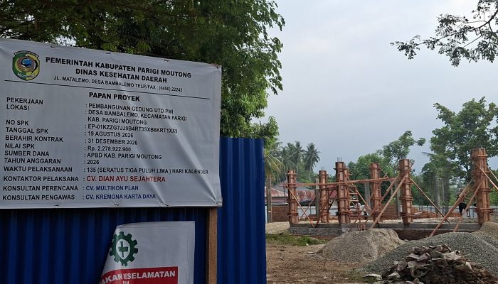 Pembangunan Gedung UTD PMI Parigi Moutong Dimulai,  CV. Dian Ayu Sejahtera Pemenang Tender Dengan Nilai Proyek Rp2,27 Miliar