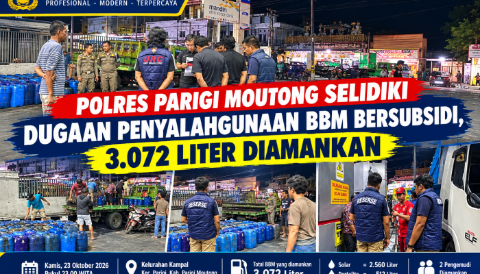 Polres Parigi Moutong Selidiki Dugaan Penyalahgunaan BBM Bersubsidi, 3.072 Liter Diamankan